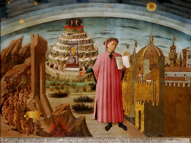 Dante e il suo poema, affresco di Domenico di Michelino nella Cattedrale di Santa Maria del Fiore, Firenze (1465)